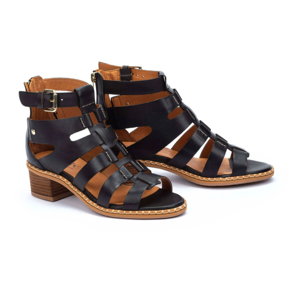 Pikolinos Blanes W3H-1823 Heeled Sandal (Women) - Black Leather Sandal - Heel/Wedge - The Heel Shoe Fitters