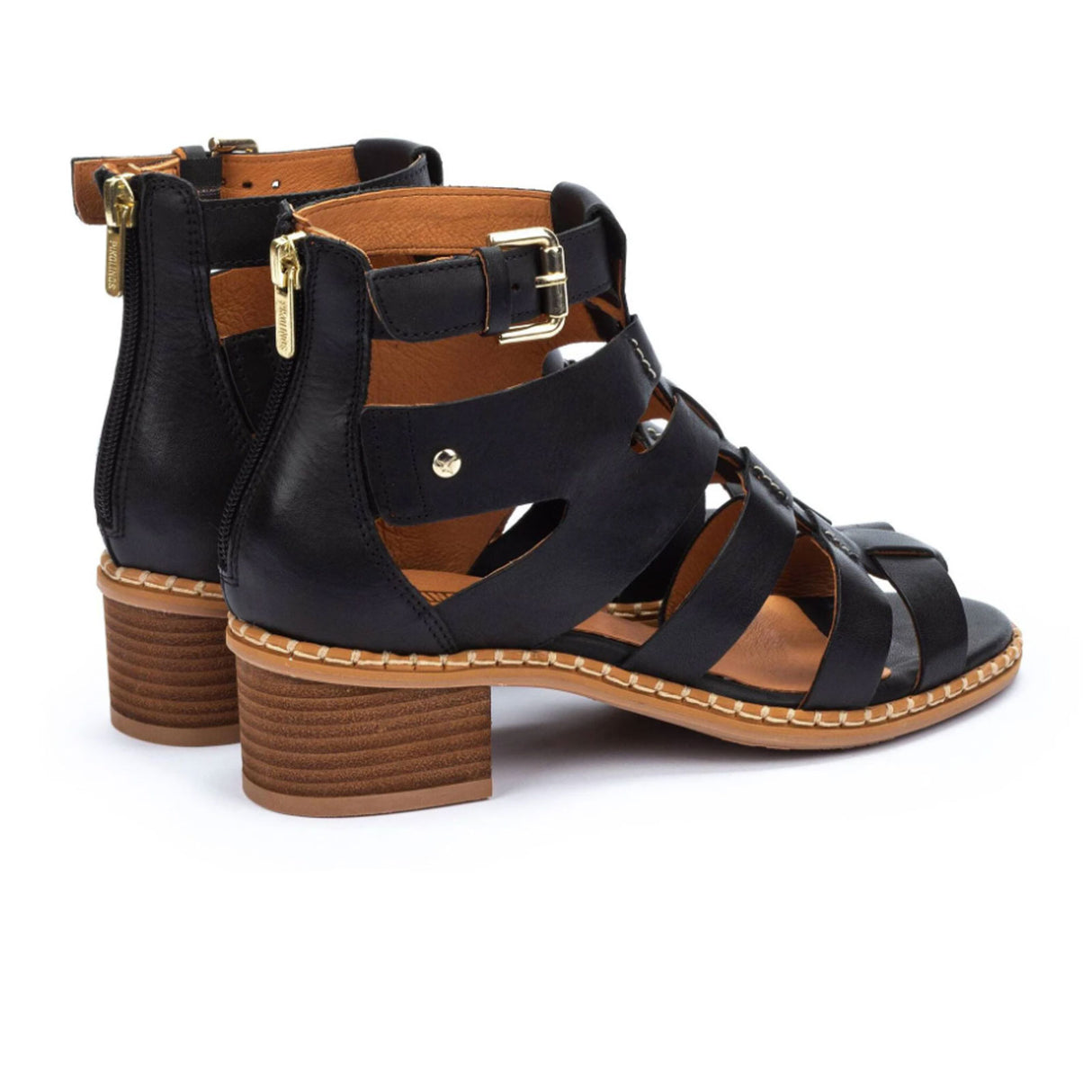 Pikolinos Blanes W3H-1823 Heeled Sandal (Women) - Black Leather Sandal - Heel/Wedge - The Heel Shoe Fitters