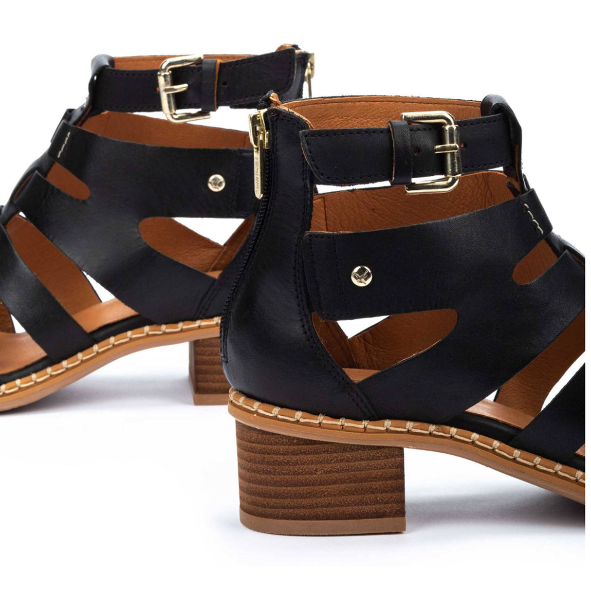 Pikolinos Blanes W3H-1823 Heeled Sandal (Women) - Black Leather Sandal - Heel/Wedge - The Heel Shoe Fitters