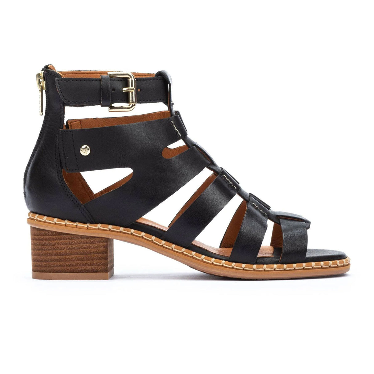 Pikolinos Blanes W3H-1823 Heeled Sandal (Women) - Black Leather Sandal - Heel/Wedge - The Heel Shoe Fitters