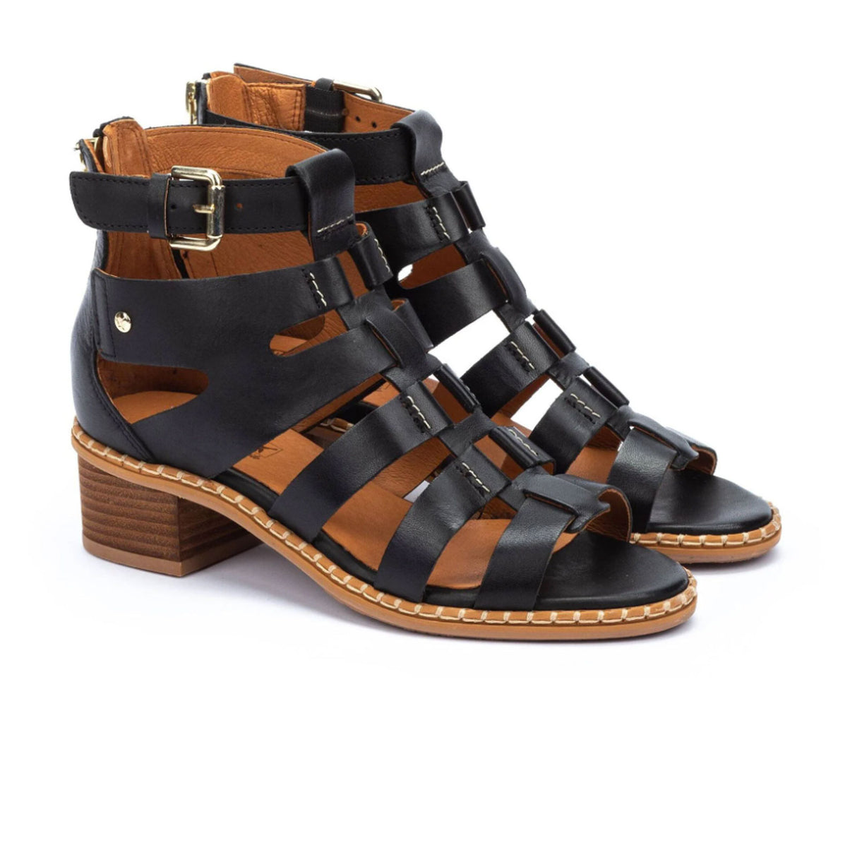 Pikolinos Blanes W3H-1823 Heeled Sandal (Women) - Black Leather Sandal - Heel/Wedge - The Heel Shoe Fitters