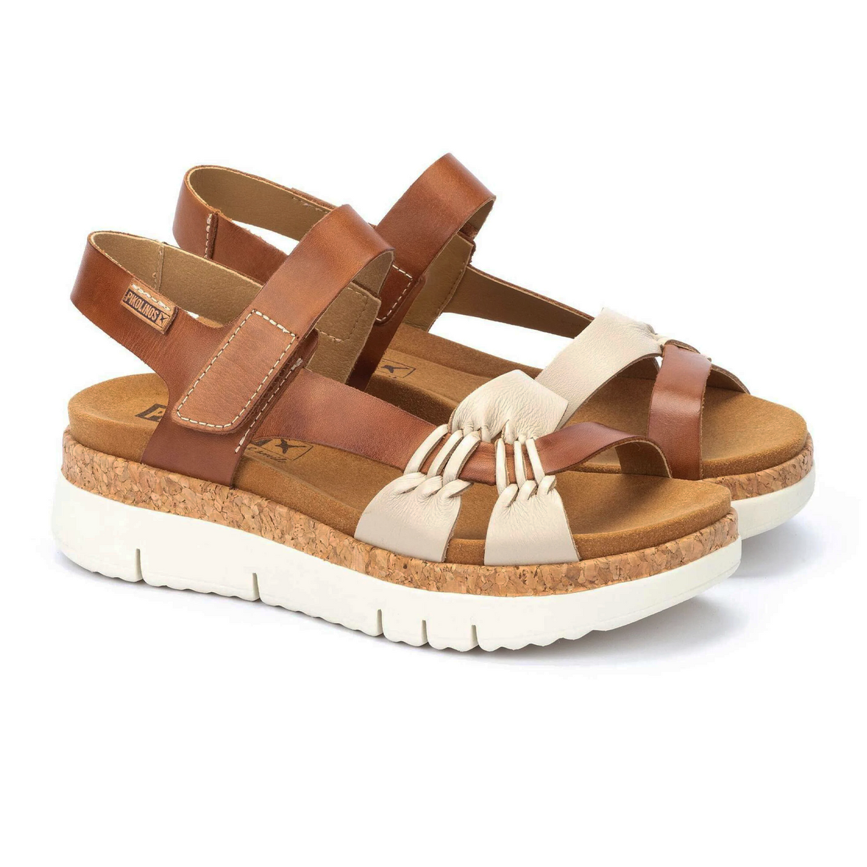 Pikolinos Palma W4N-0968C1 Backstrap Sandal (Women) - Marfil/Brandy Leather Sandal - Heel/Wedge - The Heel Shoe Fitters