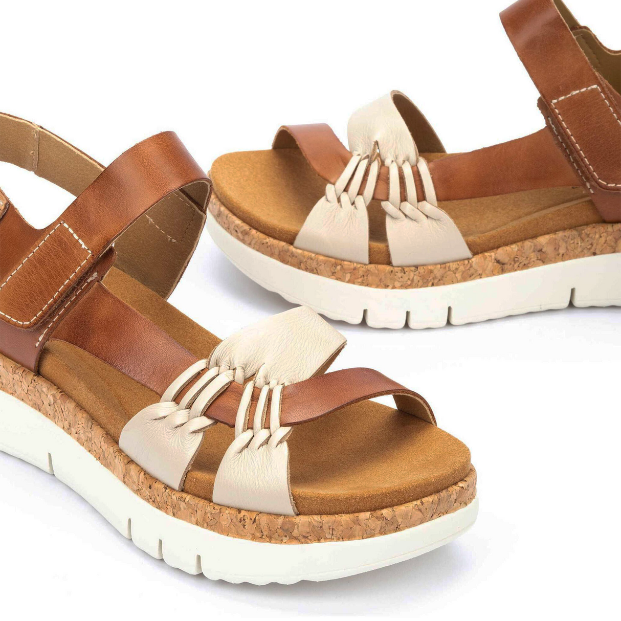 Pikolinos Palma W4N-0968C1 Backstrap Sandal (Women) - Marfil/Brandy Leather Sandal - Heel/Wedge - The Heel Shoe Fitters