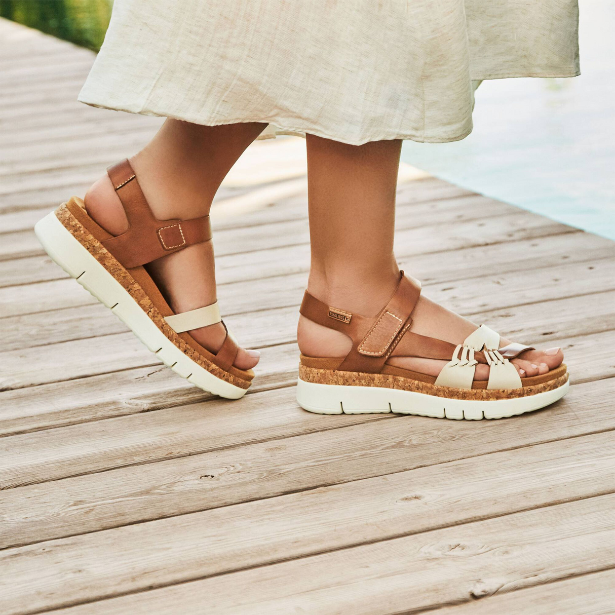 Pikolinos Palma W4N-0968C1 Backstrap Sandal (Women) - Marfil/Brandy Leather Sandal - Heel/Wedge - The Heel Shoe Fitters