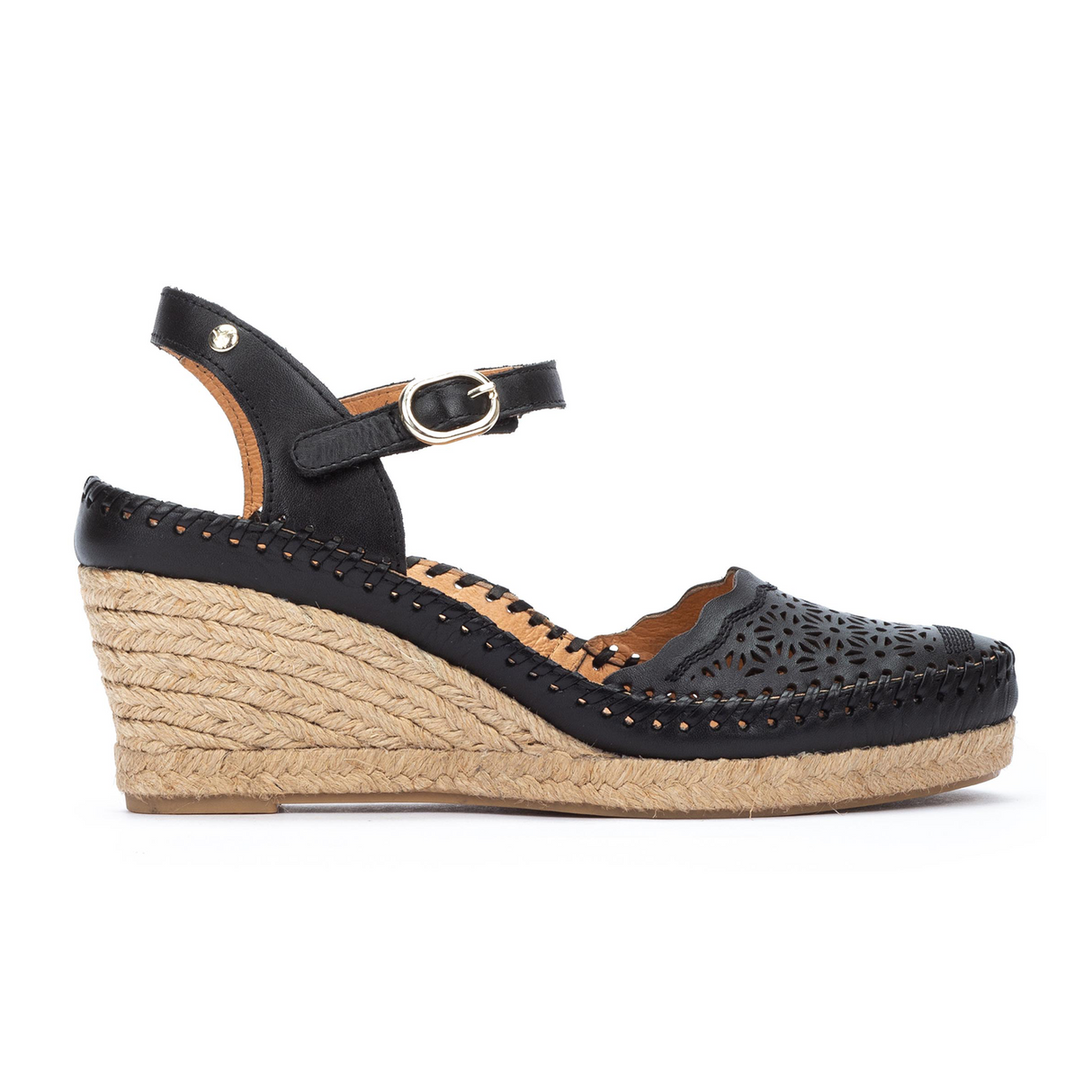 Pikolinos Vila W9Y-1508 Wedge Sandal (Women) - Black Leather Sandal - Heel/Wedge - The Heel Shoe Fitters