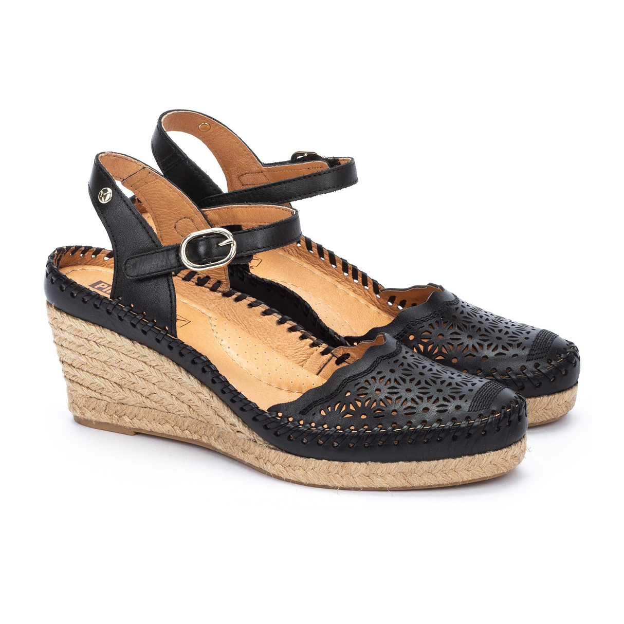 Pikolinos Vila W9Y-1508 Wedge Sandal (Women) - Black Leather Sandal - Heel/Wedge - The Heel Shoe Fitters
