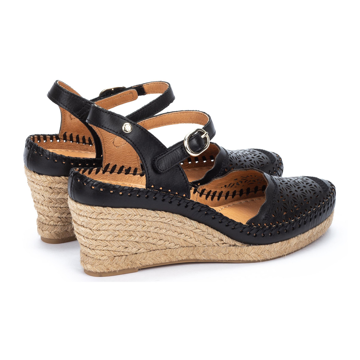 Pikolinos Vila W9Y-1508 Wedge Sandal (Women) - Black Leather Sandal - Heel/Wedge - The Heel Shoe Fitters