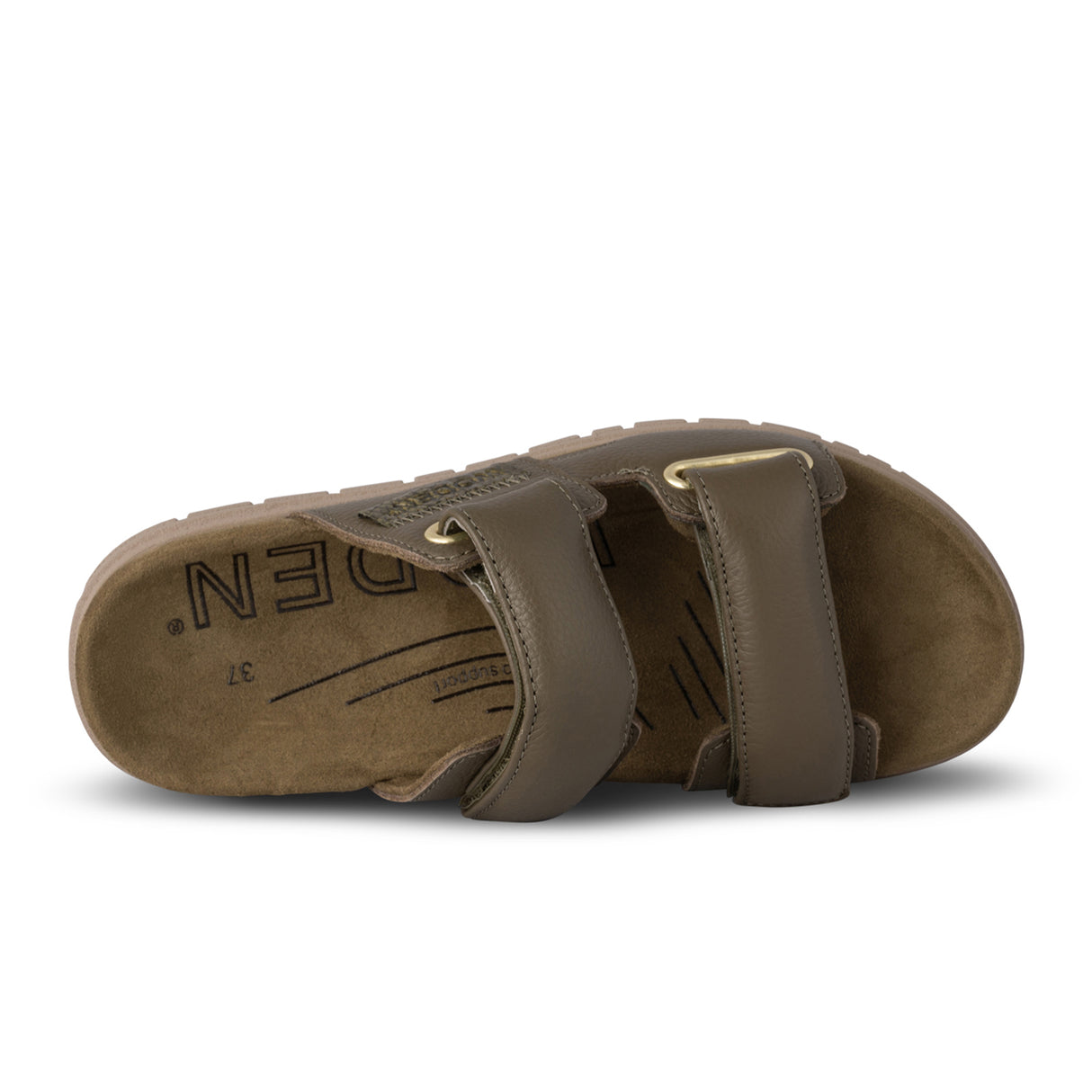 Woden Lisa Slide Sandal (Women) - Dark Olive Leather Sandal - Active - The Heel Shoe Fitters