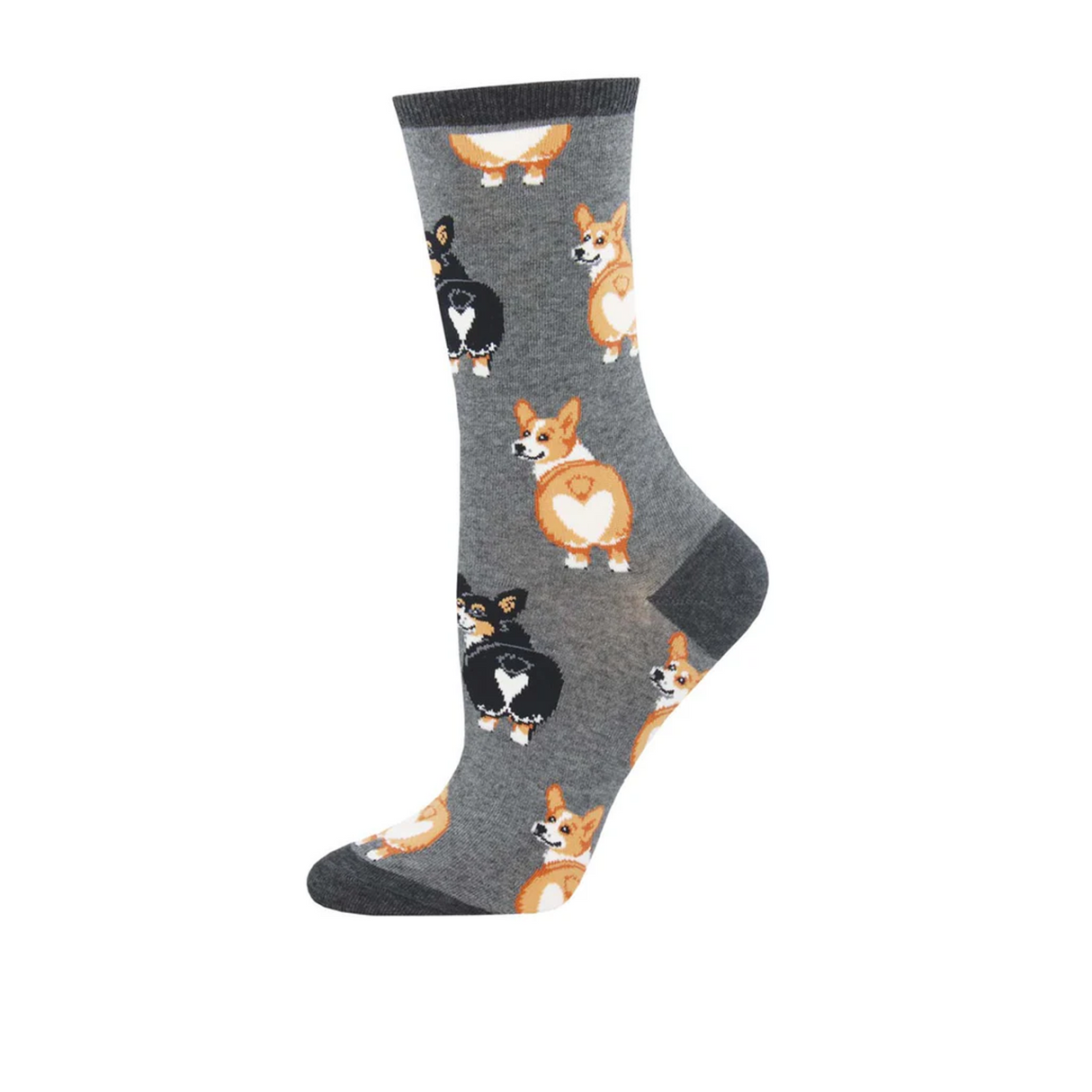 SockSmith Corgi Butt Crew Sock (Women) - Charcoal Heather Accessories - Socks - Lifestyle - The Heel Shoe Fitters