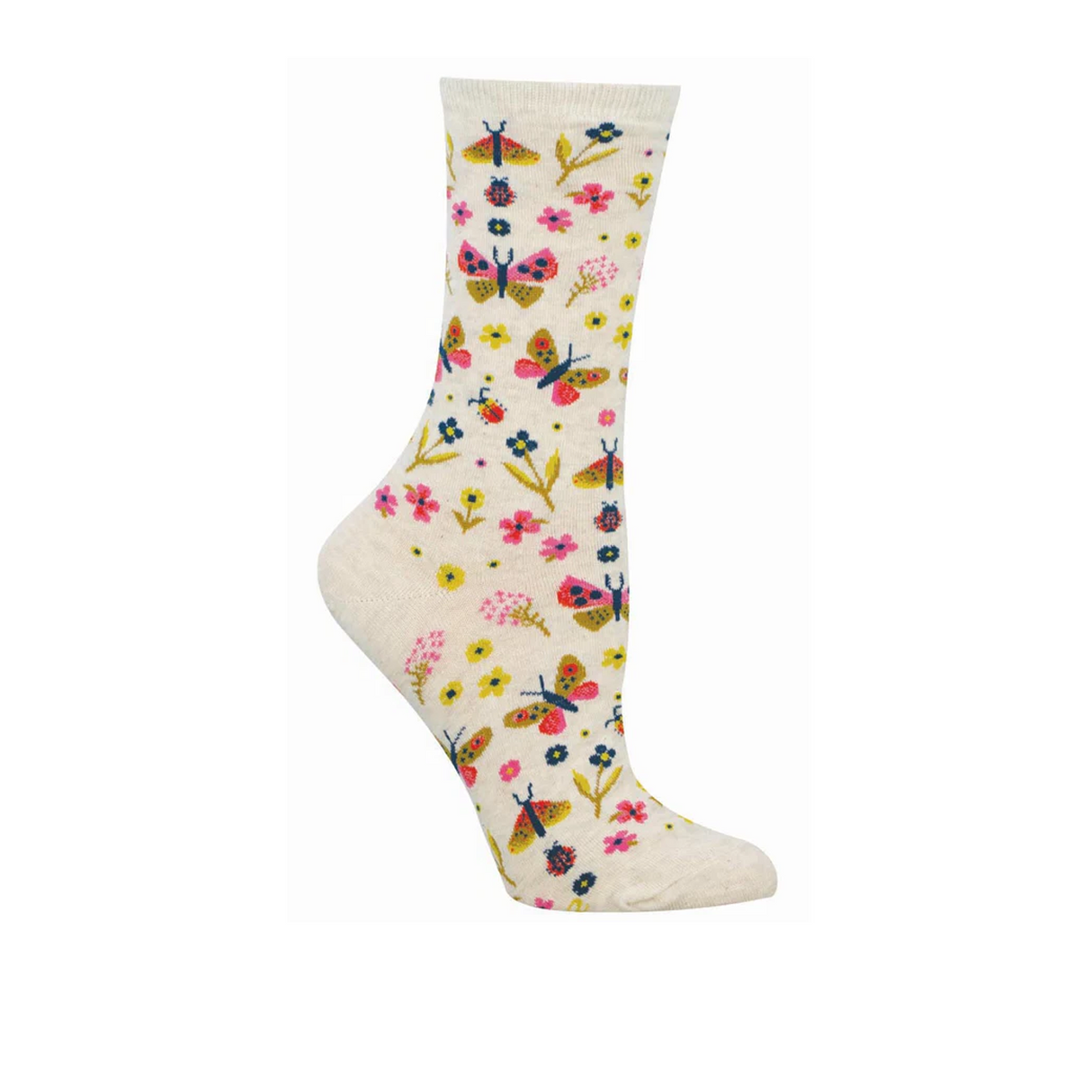 SockSmith Butterfly Floral Crew Sock (Women) - Ivory Heather