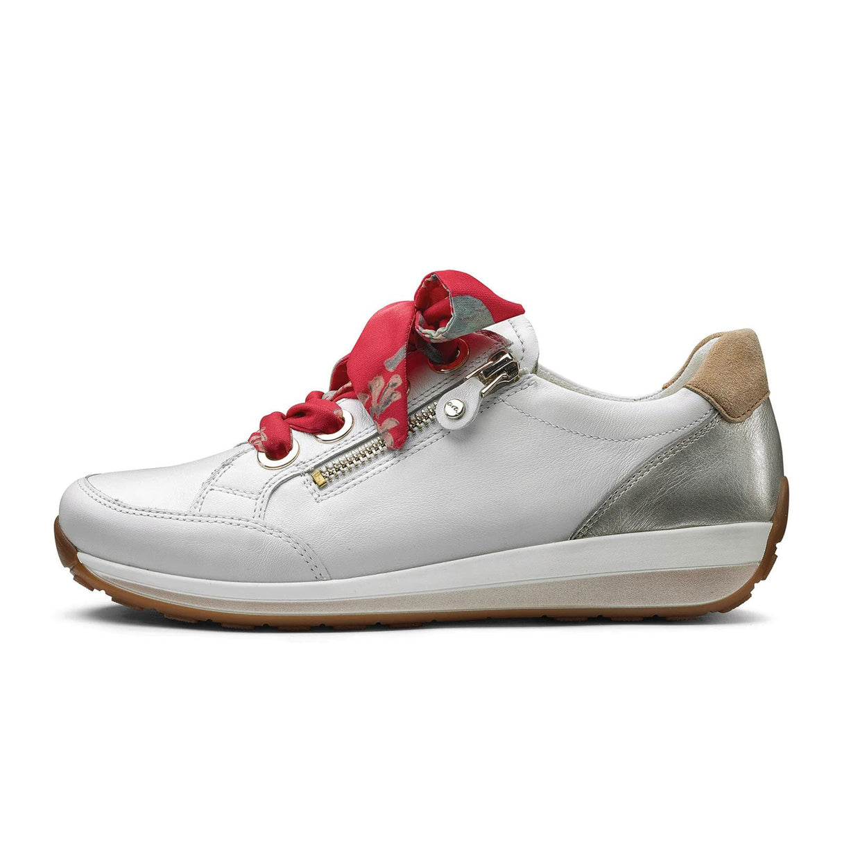 Ara Ollie Side Zip Lace Up Sneaker (Women) - White/Silver Athletic - Casual - Lace Up - The Heel Shoe Fitters