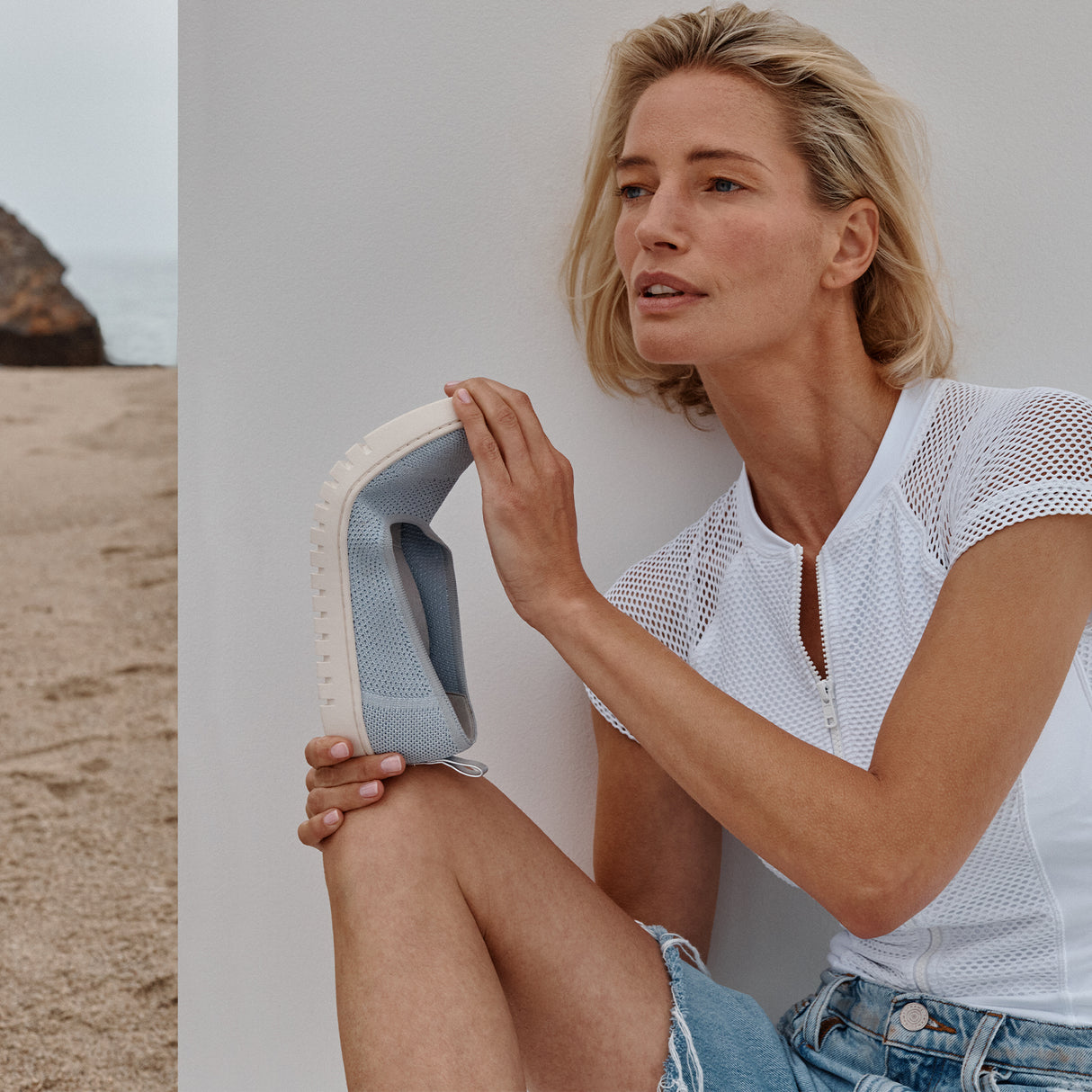 Vionic Uptown Skimmer Knit Slip On (Women) - Blue Mist/Silver Dress-Casual - Flat - The Heel Shoe Fitters