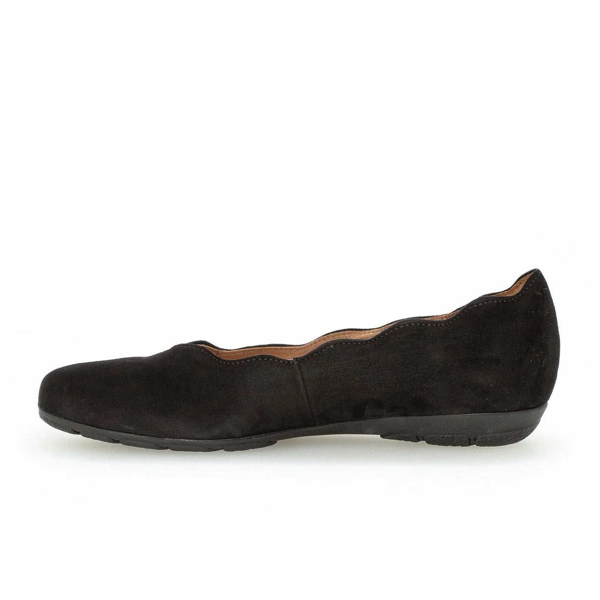 Gabor 166 Scalloped Flat (Women) - Schwarz Samtchevreau Dress-Casual - Flat - The Heel Shoe Fitters