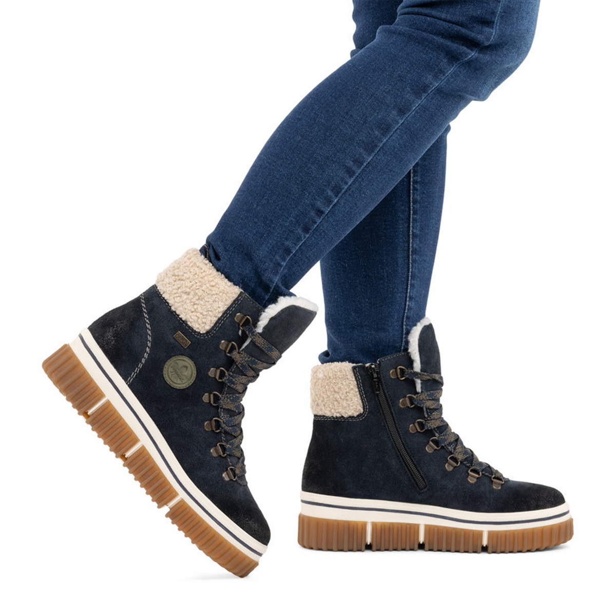 Rieker Trudie 47 Lace Up Boot (Women) - Kobalt/Beige