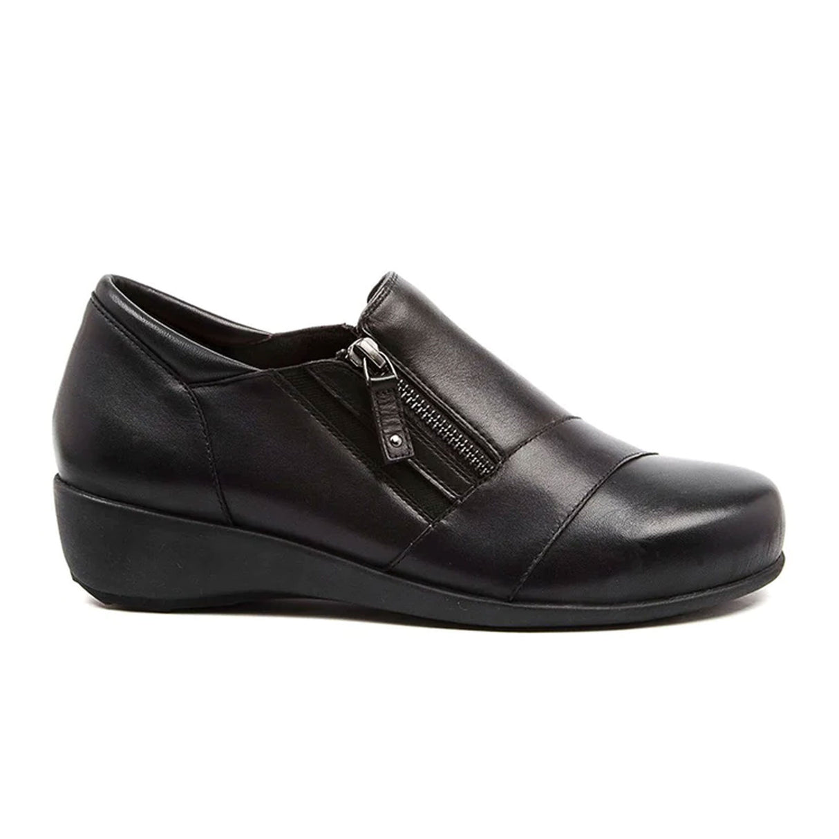 Ziera Sage Extra Wide Slip On (Women) - Black Leather Dress-Casual - Slip On - The Heel Shoe Fitters