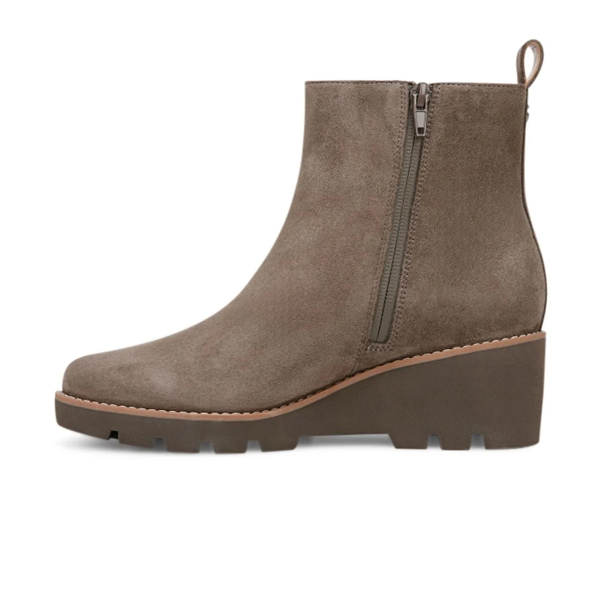 Vionic Aria Wedge Boot (Women) - Stone Grey Waxed Suede Boots - Casual - Mid - The Heel Shoe Fitters