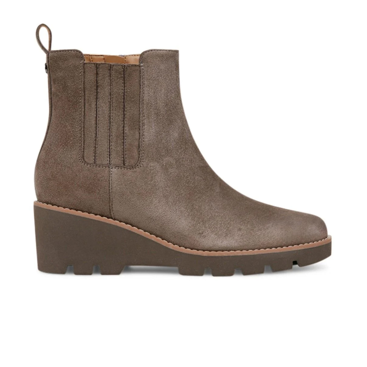 Vionic Aria Wedge Boot (Women) - Stone Grey Waxed Suede Boots - Casual - Mid - The Heel Shoe Fitters