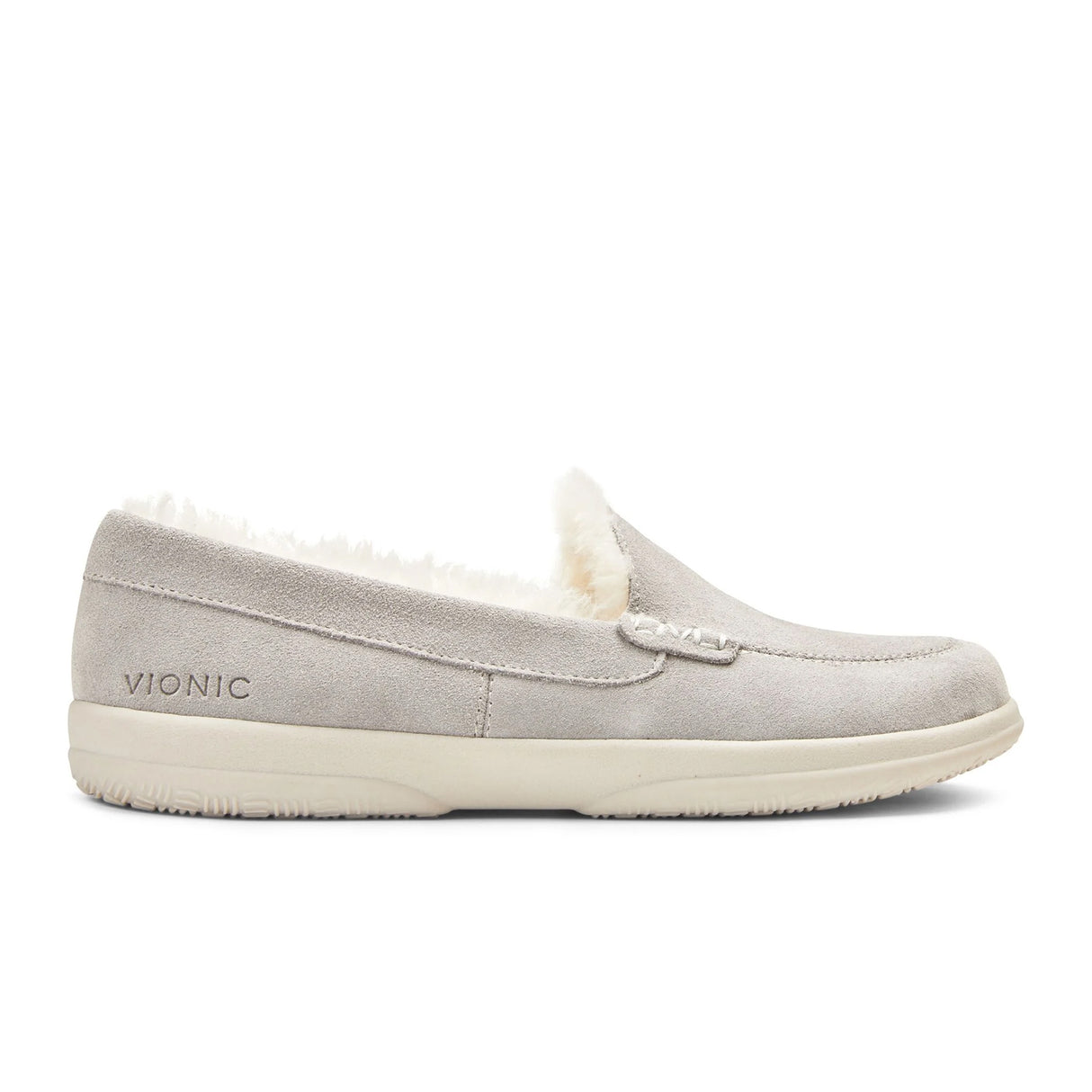 Vionic Lynez Slipper (Women) - Light Grey Suede Dress-Casual - Slipper - The Heel Shoe Fitters