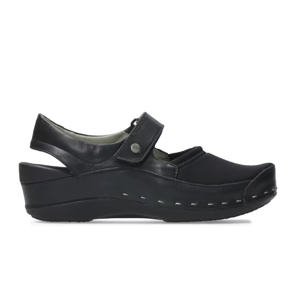 Wolky Strap-Cloggy (Women) - Black Lycra Smooth Dress-Casual - Flat - The Heel Shoe Fitters
