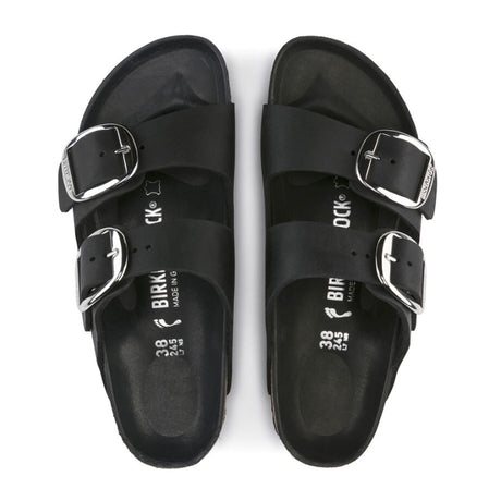 Birkenstock Arizona Big Buckle (Women) - Black Oiled Leather Sandals - Slide - The Heel Shoe Fitters