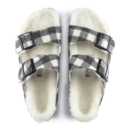 Birkenstock Arizona Wool Narrow Slide Sandal (Women) - Plaid White/Natural Sandals - Slide - The Heel Shoe Fitters