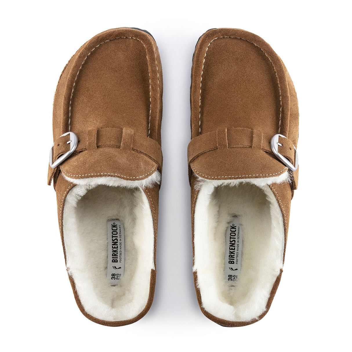 Birkenstock Buckley Shearling Narrow Clog (Women) - Tea Suede/Natural Dress-Casual - Clogs & Mules - The Heel Shoe Fitters