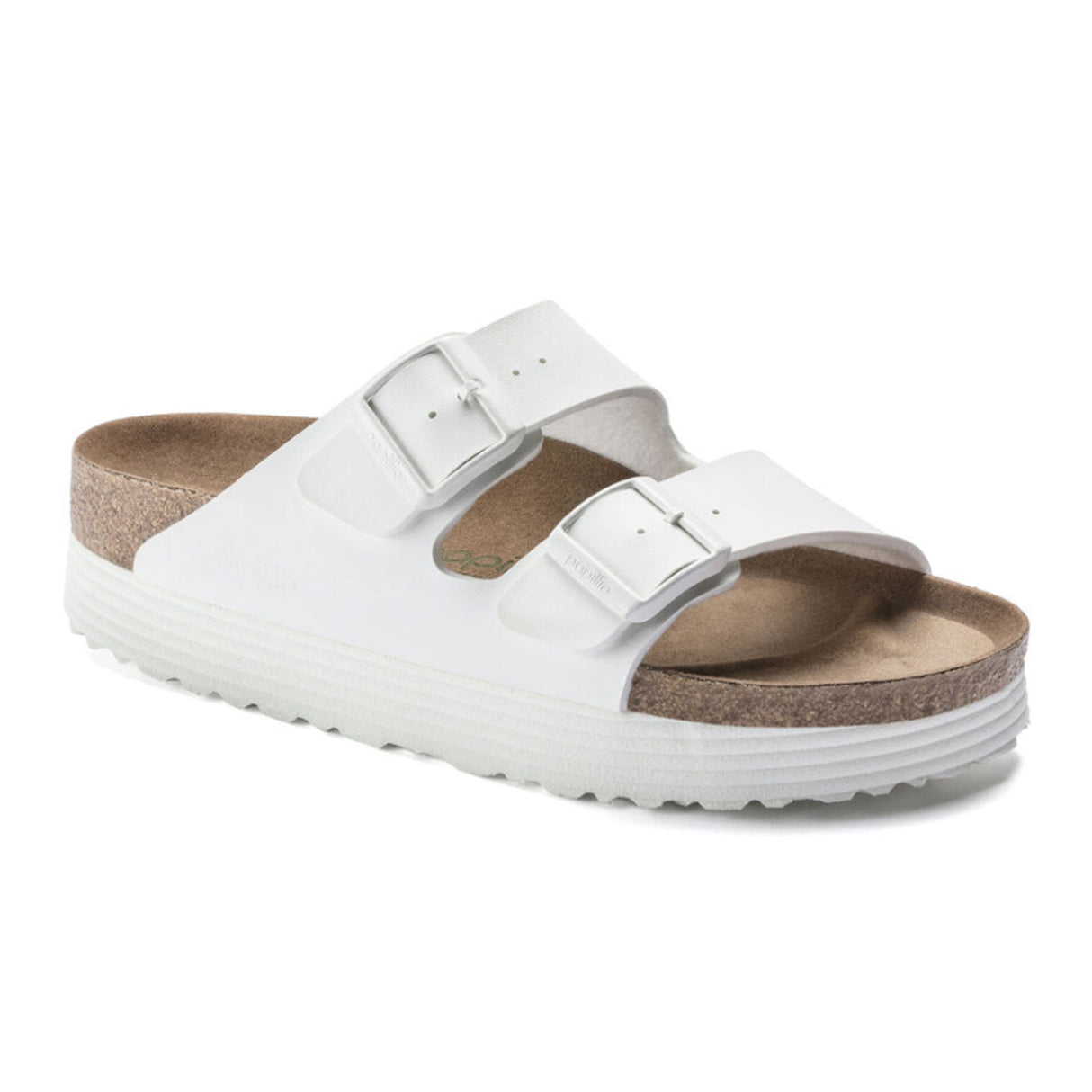 Birkenstock Arizona Grooved Vegan Platform Slide Sandal (Women) - White Birko-Flor Sandal - Slide - The Heel Shoe Fitters