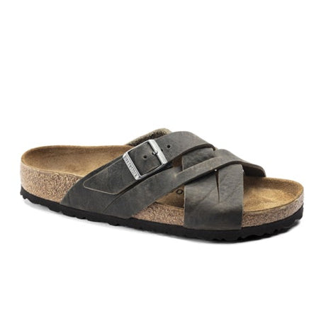Birkenstock Lugano (Men) - Camberra Faded Khaki Oiled Leather Sandals - Slide - The Heel Shoe Fitters