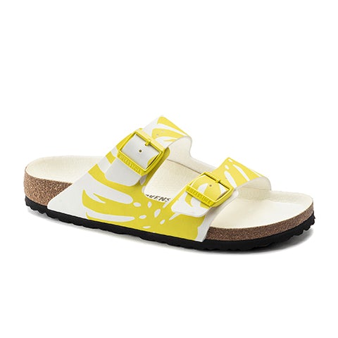 Birkenstock Arizona Birko-Flor Narrow Slide Sandal (Women) - Monstera Lime Sour Sandals - Slide - The Heel Shoe Fitters