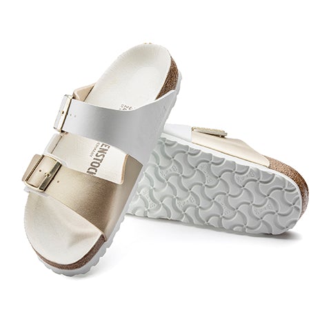 Birkenstock Arizona Split Slide Sandal (Women) - White/Gold Birko-Flor Sandal - Slide - The Heel Shoe Fitters
