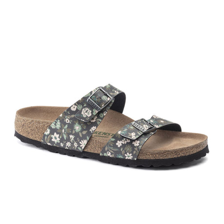 Birkenstock Sydney Vegan Birko-Flor Narrow Slide Sandal (Women) - Magical Flower Dark Teal Sandals - Slide - The Heel Shoe Fitters