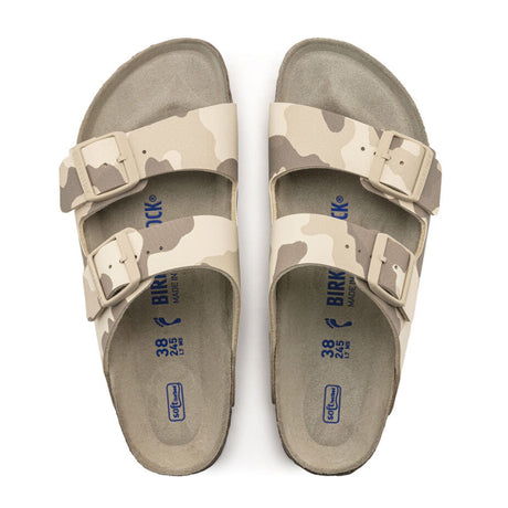 Birkenstock Arizona Birko-Flor Soft Footbed Narrow Slide Sandal (Women) - Desert Soil Camo Gray Taupe Sandals - Slide - The Heel Shoe Fitters