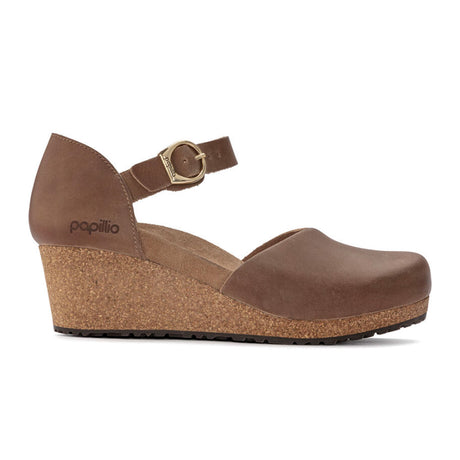 Birkenstock Mary Ring-Buckle Narrow Wedge Sandal (Women) - Cognac Oiled Leather Sandals - Heel/Wedge - The Heel Shoe Fitters