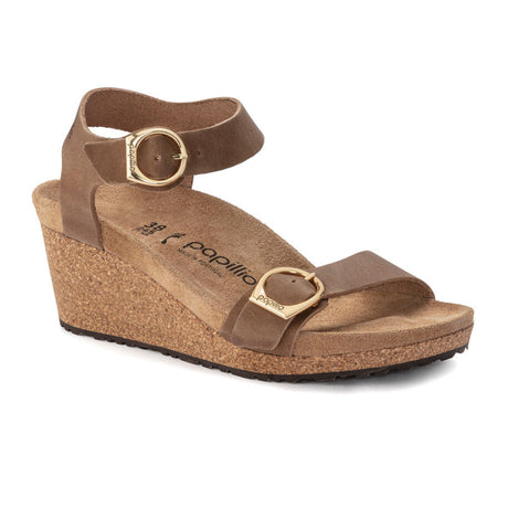 Birkenstock Soley Ring-Buckle Narrow Wedge Sandal (Women) - Cognac Oiled Leather Sandals - Heel/Wedge - The Heel Shoe Fitters