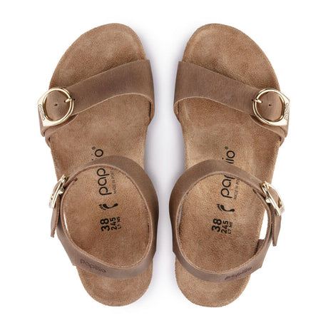 Birkenstock Soley Ring-Buckle Narrow Wedge Sandal (Women) - Cognac Oiled Leather Sandals - Heel/Wedge - The Heel Shoe Fitters