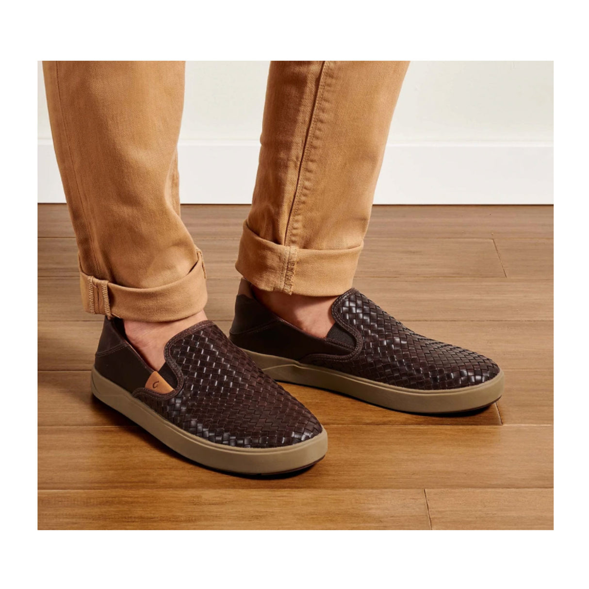 OluKai Lae'ahi Lauhala Slip On (Men) - Dark Wood/Dark Wood Dress-Casual - Slip On - The Heel Shoe Fitters
