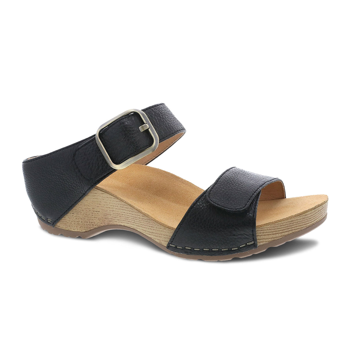 Dansko Tanya Wedge Sandal (Women) - Black Milled Burnished Sandal - Heel/Wedge - The Heel Shoe Fitters