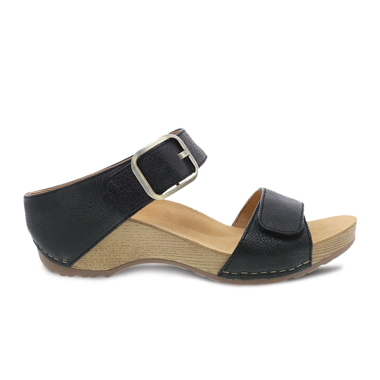 Dansko Tanya Wedge Sandal (Women) - Black Milled Burnished Sandal - Heel/Wedge - The Heel Shoe Fitters