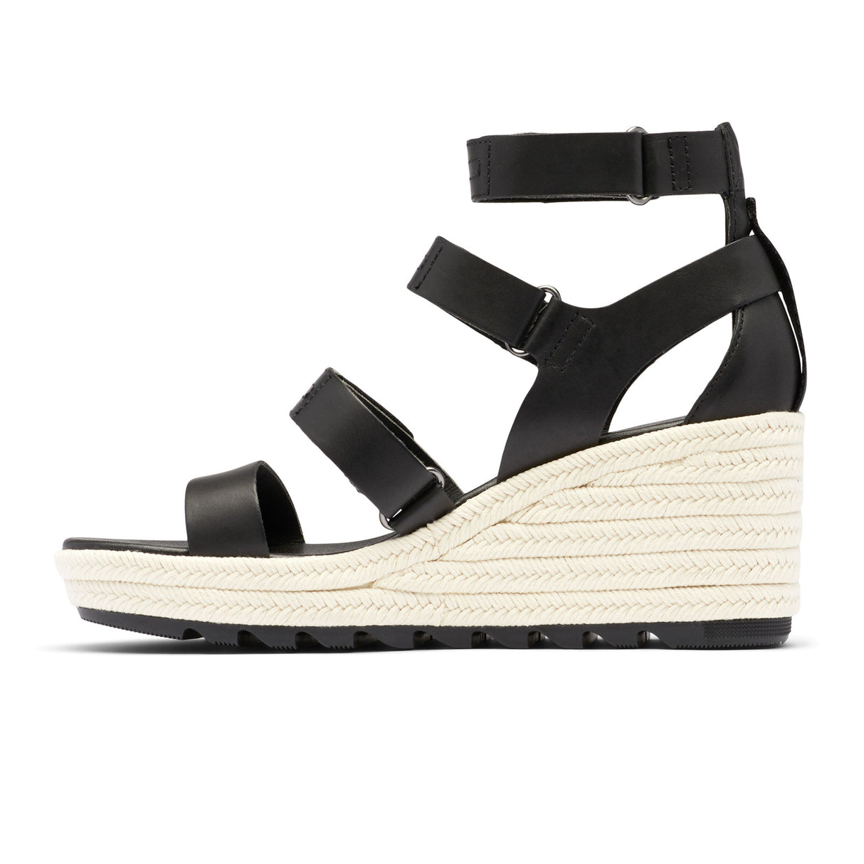 Sorel Cameron Wedge Multi Strap (Women) - Black/Chalk Sandals - Heel/Wedge - The Heel Shoe Fitters