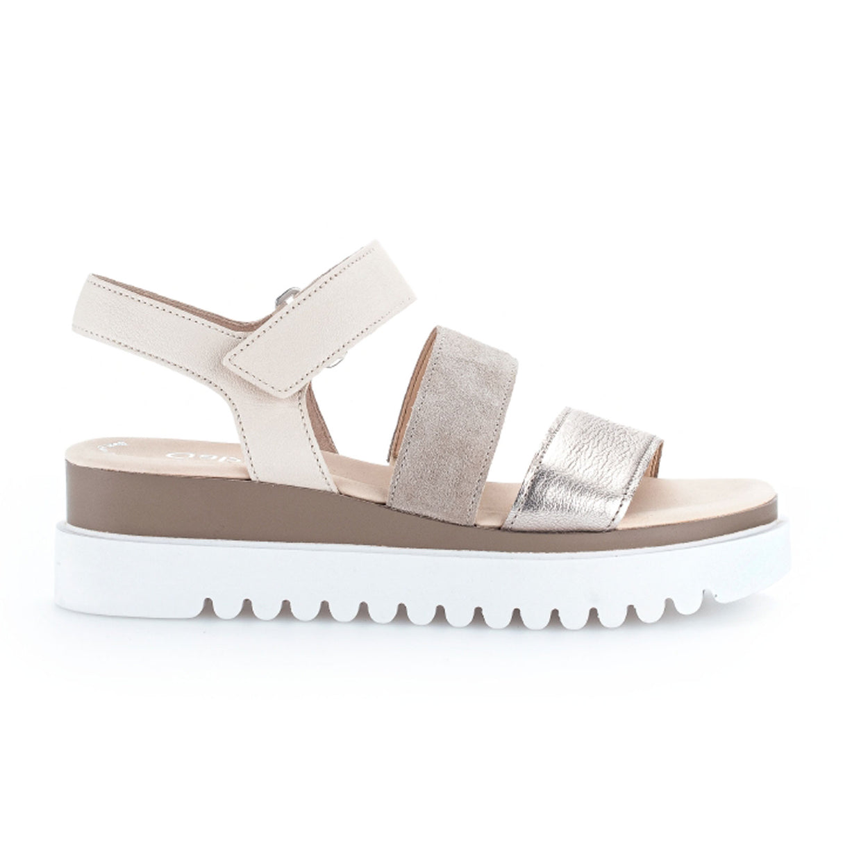 Gabor 610 Three-Strap Wedge Sandal (Women) - Metal/Velour/Nappa Sandal - Heel/Wedge - The Heel Shoe Fitters