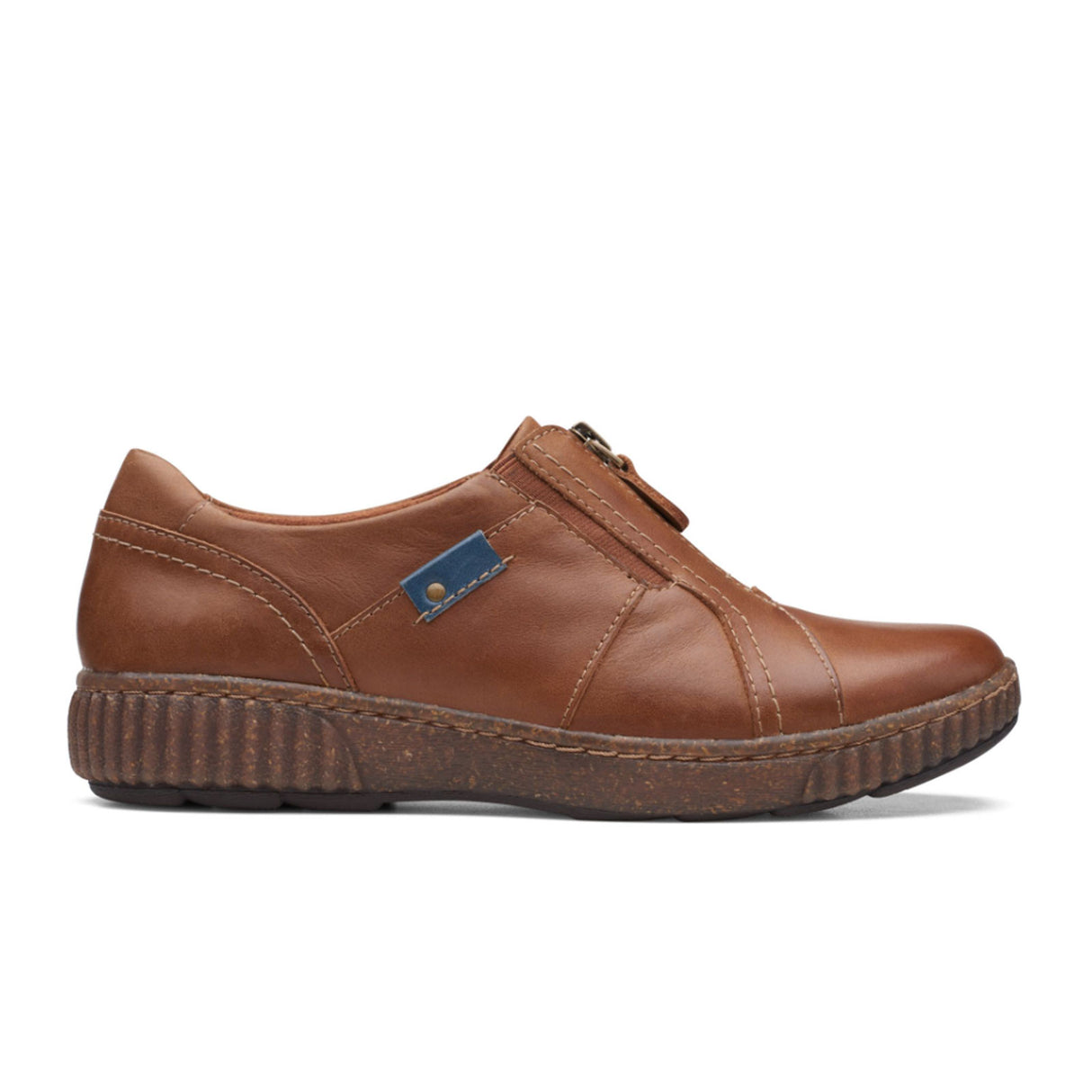 Clarks Magnolia Zip Slip On (Women) - Dark Tan Leather Dress-Casual - Slip On - The Heel Shoe Fitters