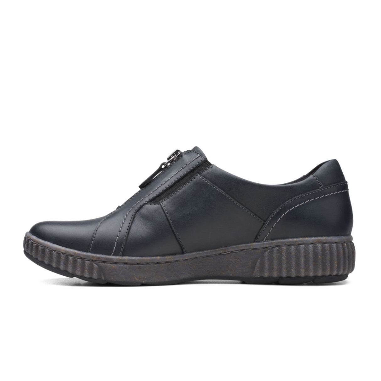 Clarks Magnolia Zip Slip On (Women) - Black Leather Dress-Casual - Slip On - The Heel Shoe Fitters