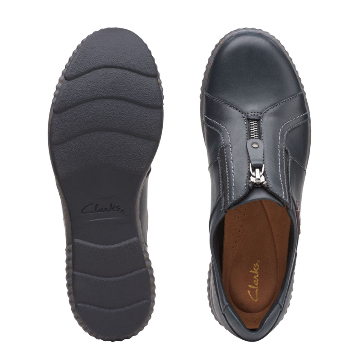 Clarks Magnolia Zip Slip On (Women) - Black Leather Dress-Casual - Slip On - The Heel Shoe Fitters