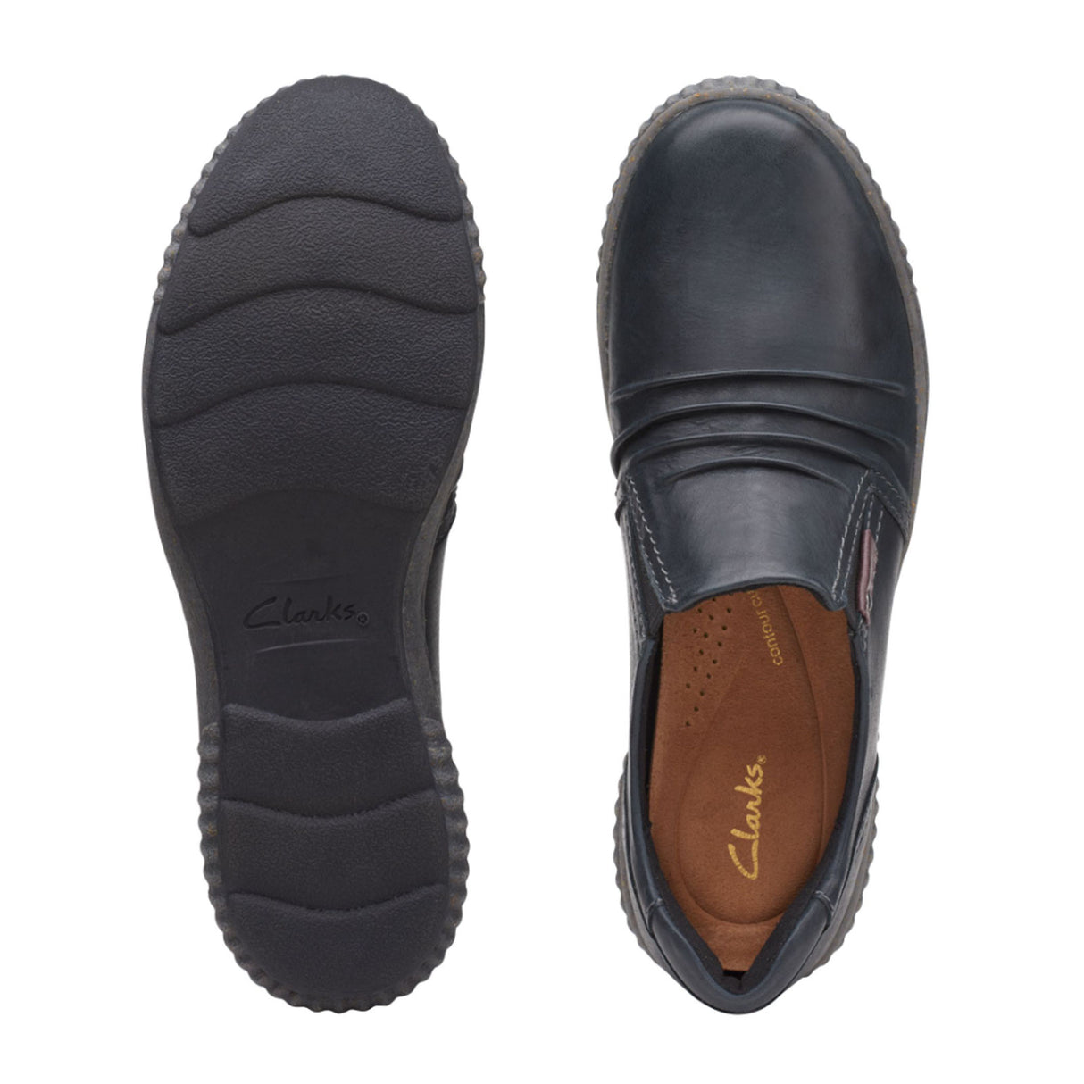 Clarks Magnolia Faye Slip On (Women) - Black Leather Dress-Casual - Slip On - The Heel Shoe Fitters