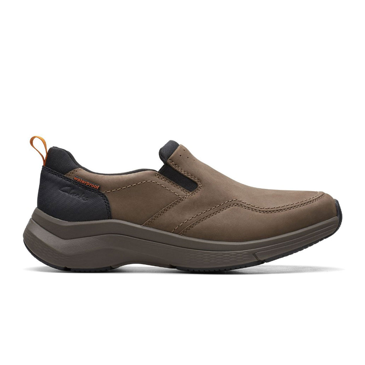 Clarks Wave 2.0 Edge Waterproof Slip On (Men) - Dark Taupe Dress-Casual - Slip On - The Heel Shoe Fitters