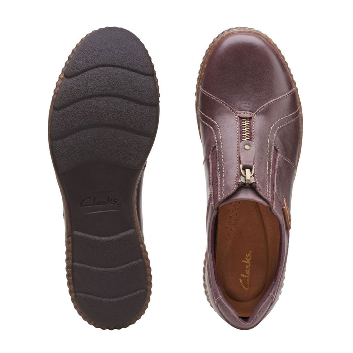 Clarks Magnolia Zip Slip On (Women) - Burgundy Leather Dress-Casual - Slip On - The Heel Shoe Fitters