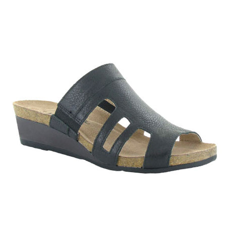 Naot Carriage (Women) - Soft Black Leather Sandals - Heel/Wedge - The Heel Shoe Fitters