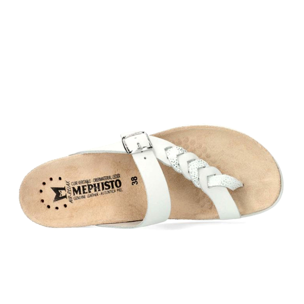 Mephisto Heleonore Sandal (Women) - White Scratch Leather/Silver Sandal - Thong - The Heel Shoe Fitters