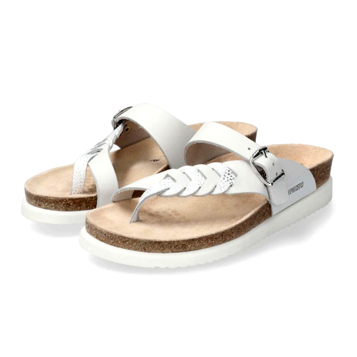 Mephisto Heleonore Sandal (Women) - White Scratch Leather/Silver Sandal - Thong - The Heel Shoe Fitters