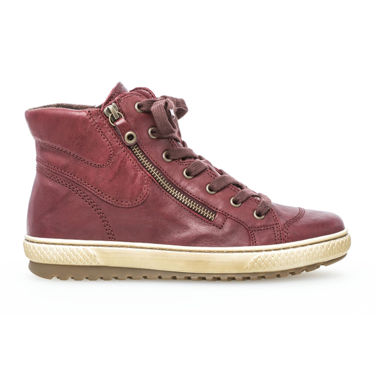 Gabor 754 High Top Sneaker (Women) - Dark Red Leather Athletic - Casual - Lace Up - The Heel Shoe Fitters